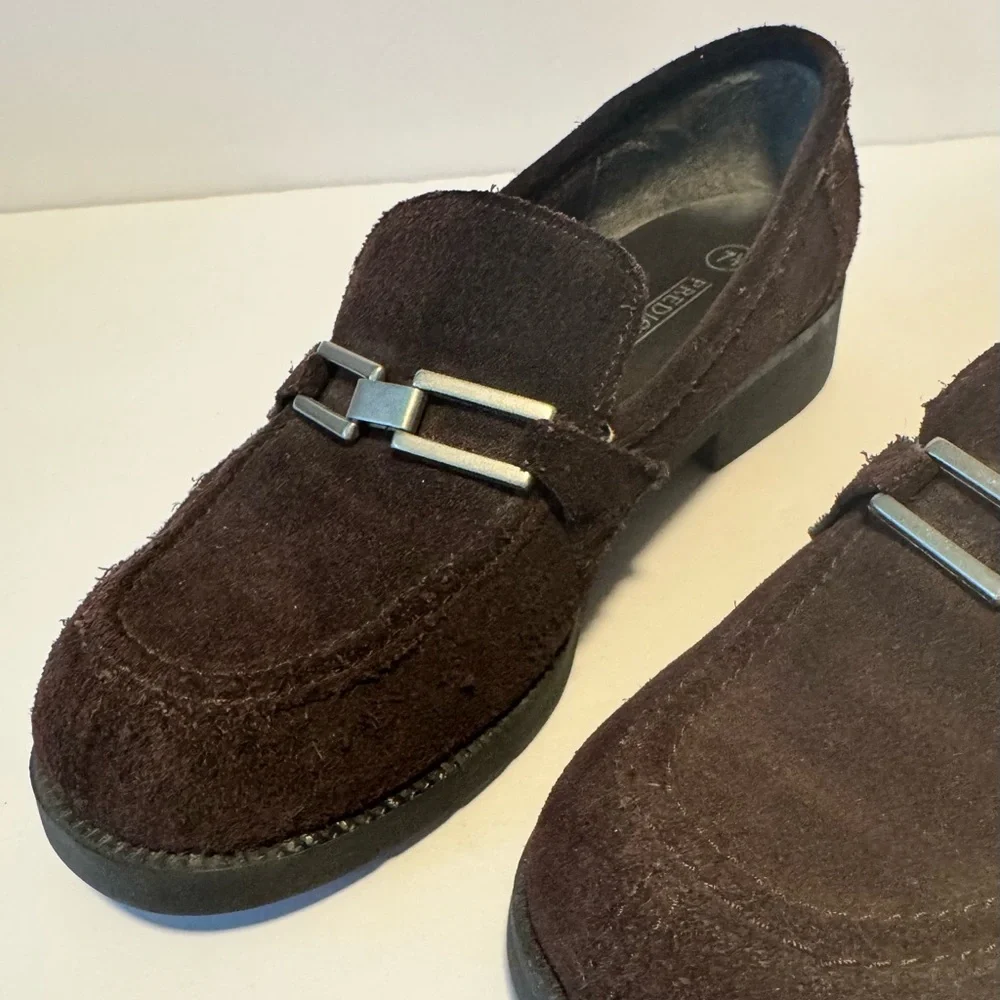 Predictions Women's 7.5 Loafers Faux Suede Buckle Slip-On Brown
